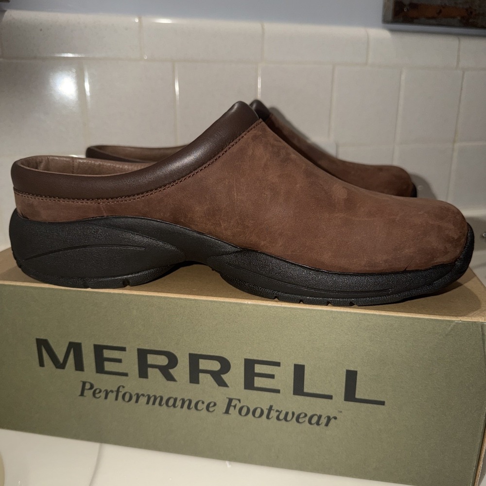 Merrell Moc Slip On Shoes Mens 11 Performance Brown Leather Comfort Walk 60551